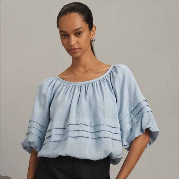 Anthropologie Maeve Short Sleeve Bubble Tiered Top NWOT - Picture 2 of 7